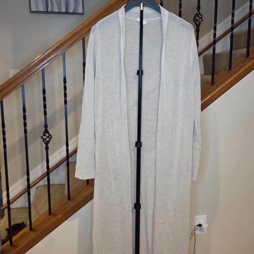 Eileen Fisher Women Straight Long Cardigan Bone Open Front Linen Cord Medium